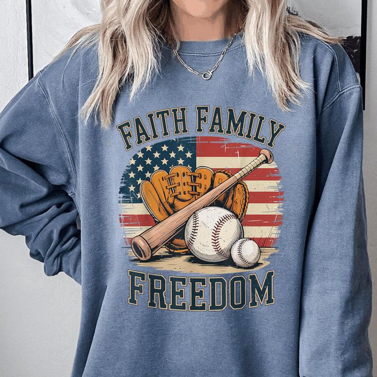 Faith Family Freedom Patriotic Christian Baseball Game Day Comfort Colors Sweatshirt Faith Family Freedom Patriotic Christian Baseball Game Day Comfort Colors Sweatshirt