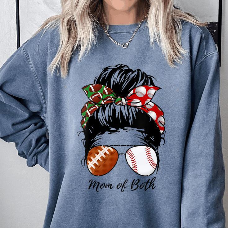 Football Mom Baseball Mom Of Both Messy Bun Mother's Day Comfort Colors Sweatshirt Football Mom Baseball Mom Of Both Messy Bun Mother's Day Comfort Colors Sweatshirt