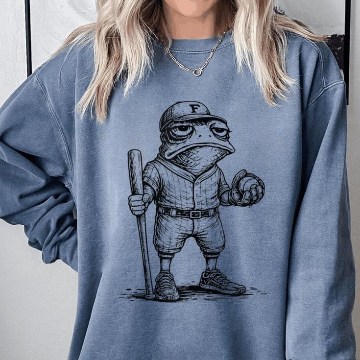 Frog Basketbal Men Women Grumpy Frog Playing Baseball Comfort Colors Sweatshirt