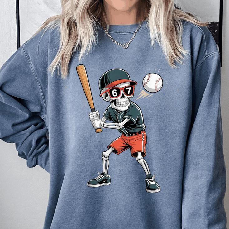 Halloween Skeleton Playing Baseball 67 Six Seven Meme Comfort Colors Sweatshirt