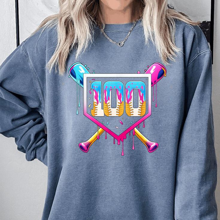 Happy 100 Days Of School Baseball Drip 100th Day Of School Comfort Colors Sweatshirt Happy 100 Days Of School Baseball Drip 100th Day Of School Comfort Colors Sweatshirt