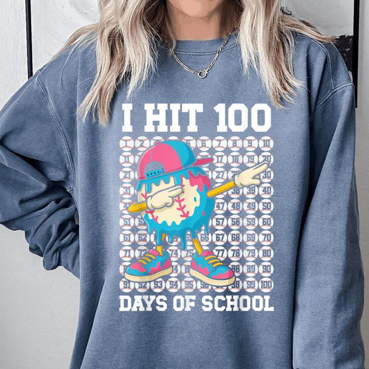 I Hit 100 Days Of School Baseball Ice Cream Drip Boys Girls Comfort Colors Sweatshirt