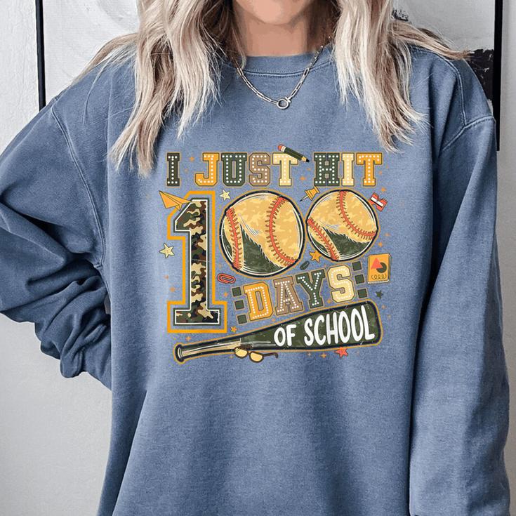 I Just Hit 100 Days Of School Camo Baseball Boy Kids Teacher Comfort Colors Sweatshirt