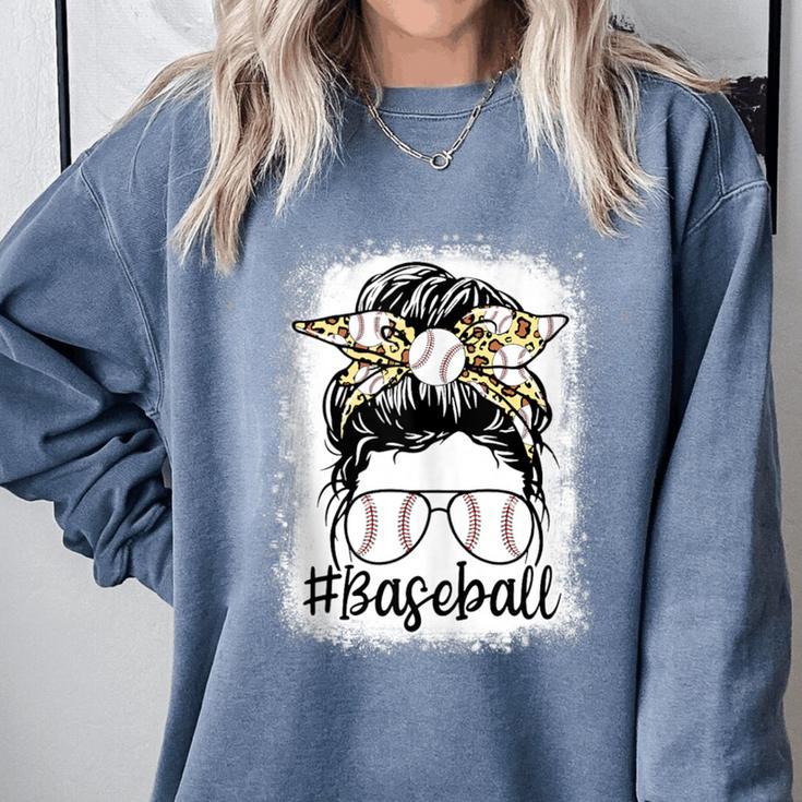 Leopard Messy Bun Mom Mother's Day Baseball Mommy Comfort Colors Sweatshirt Leopard Messy Bun Mom Mother's Day Baseball Mommy Comfort Colors Sweatshirt