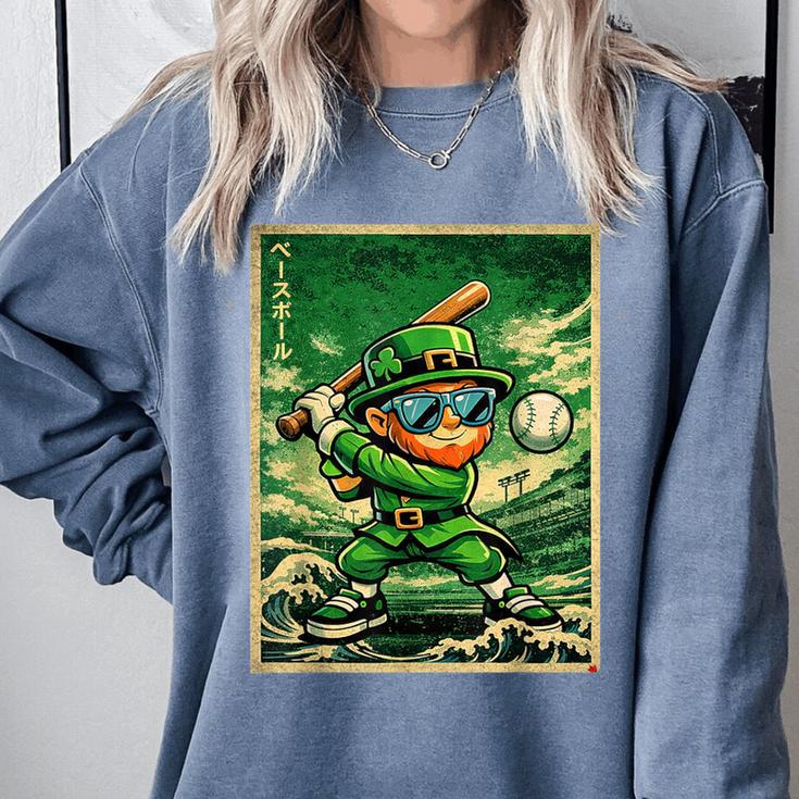 Leprechaun Playing Baseball Japanese Art St Patricks Day Comfort Colors Sweatshirt