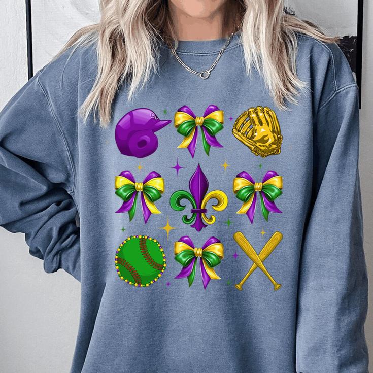 Mardi Gras Baseball Coquette Bow Fat Tuesday Parade Girls Comfort Colors Sweatshirt Mardi Gras Baseball Coquette Bow Fat Tuesday Parade Girls Comfort Colors Sweatshirt