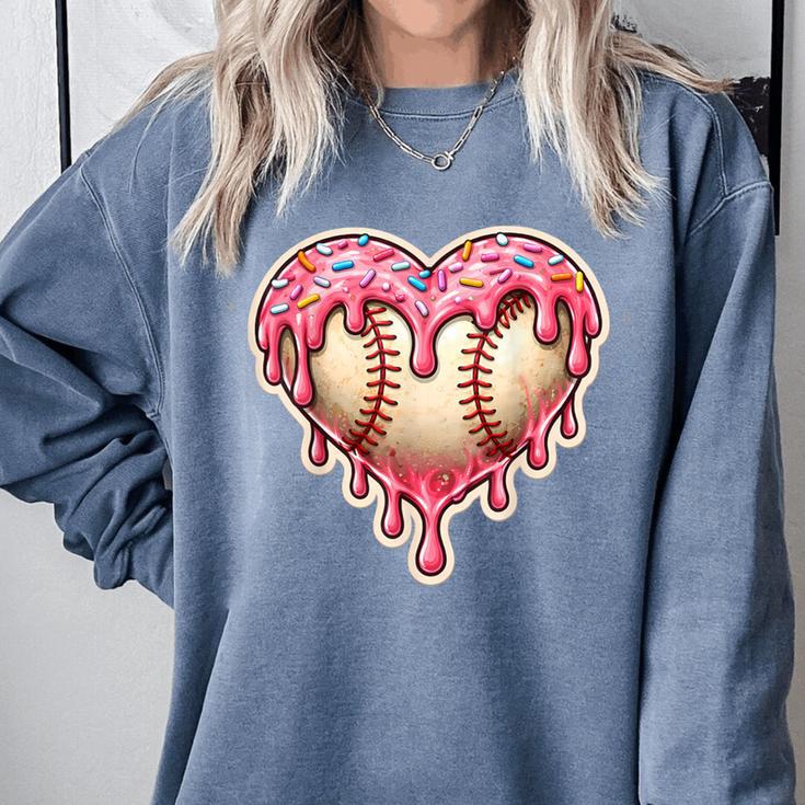 Melting Baseball Drip Heart Softball Player Lover Ice Cream Comfort Colors Sweatshirt