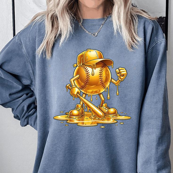Melting Baseball Mascot Slugger Bat Cap Cartoon Comfort Colors Sweatshirt Melting Baseball Mascot Slugger Bat Cap Cartoon Comfort Colors Sweatshirt