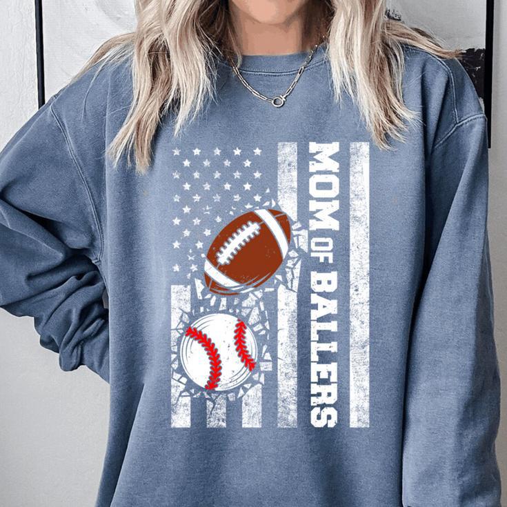 Mom Of Ballers USA Flag Football Baseball Mom Comfort Colors Sweatshirt
