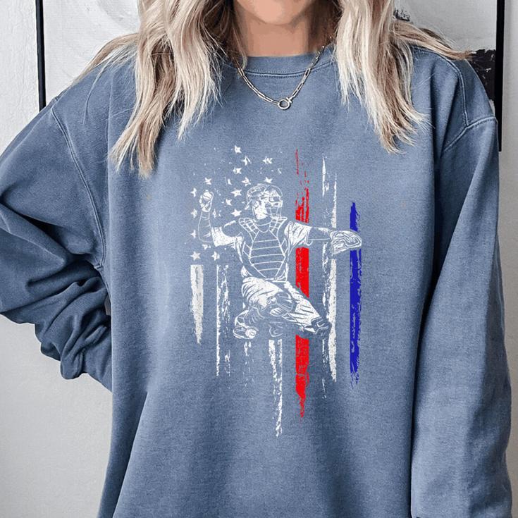 Patriotic Baseball Catcher American Flag Sports Tee Comfort Colors Sweatshirt Patriotic Baseball Catcher American Flag Sports Tee Comfort Colors Sweatshirt