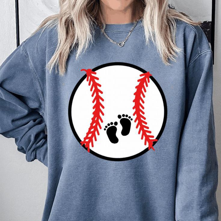 Pregnant Baseball Mom Pregnancy Announcement Baby Feet Belly Comfort Colors Sweatshirt