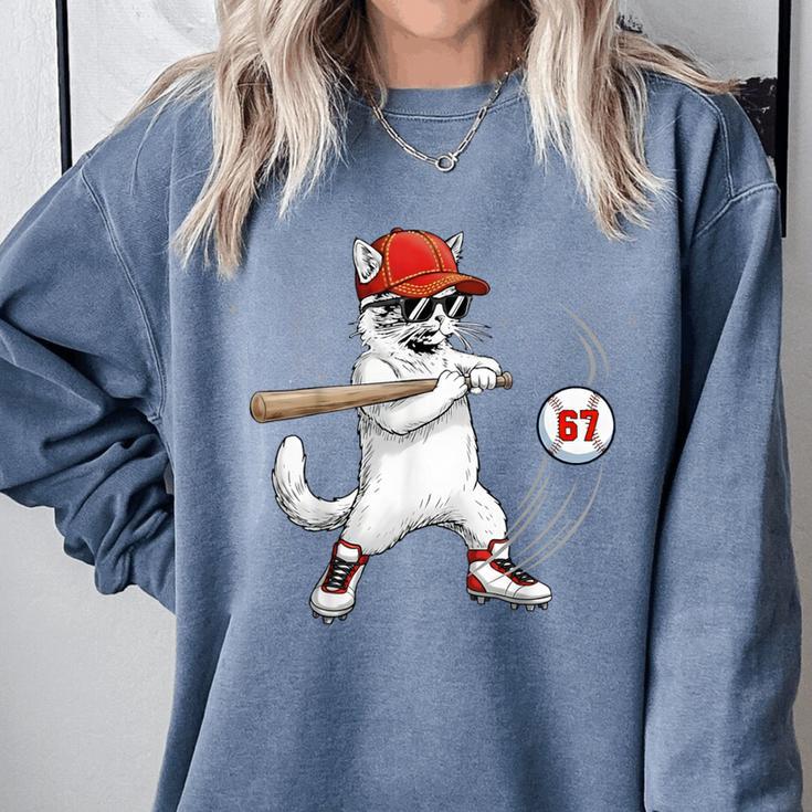 Six Seven 67 Baseball Cat Birthday Men Kids Boys Comfort Colors Sweatshirt Six Seven 67 Baseball Cat Birthday Men Kids Boys Comfort Colors Sweatshirt