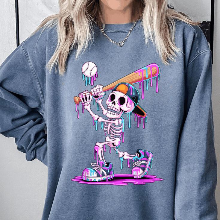 Skeleton Baseball Drip Boys Youth Kids Halloween Comfort Colors Sweatshirt