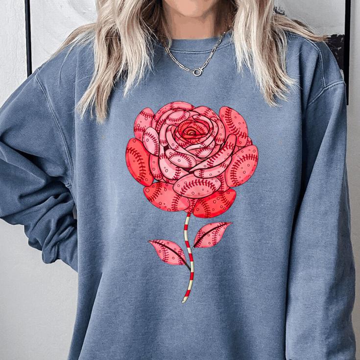 Sporty Rose Graphic With Baseball And Rugby Ball Petals Comfort Colors Sweatshirt Sporty Rose Graphic With Baseball And Rugby Ball Petals Comfort Colors Sweatshirt