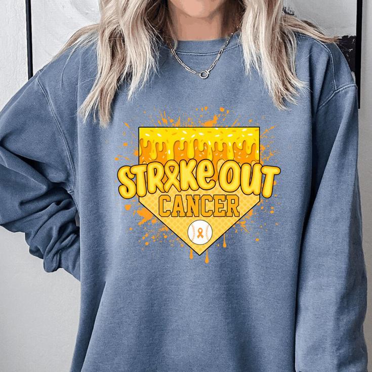 Strike Out Childhood Cancer Boys Baseball Drip Gold Ribbon Comfort Colors Sweatshirt Strike Out Childhood Cancer Boys Baseball Drip Gold Ribbon Comfort Colors Sweatshirt