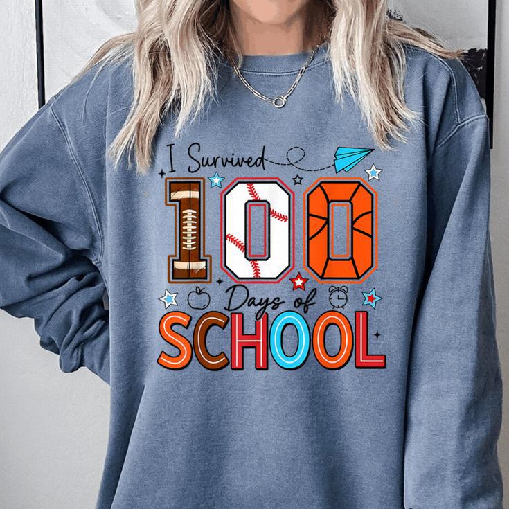 I Survived 100 Days Baseball Football Basketball School Kids Comfort Colors Sweatshirt I Survived 100 Days Baseball Football Basketball School Kids Comfort Colors Sweatshirt