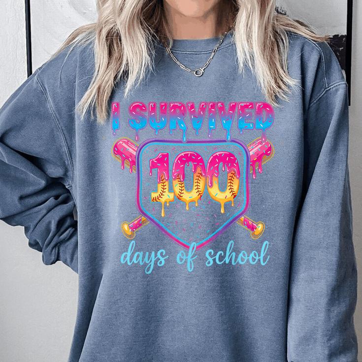 I Survived 100 Days Of School Baseball 100th Day Kids Girls Comfort Colors Sweatshirt