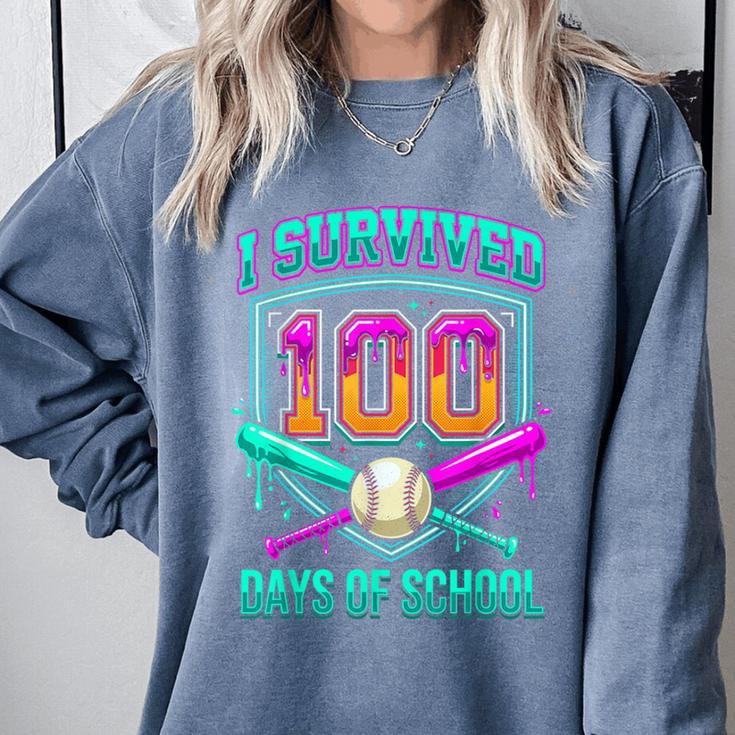 I Survived 100 Days Of School Baseball Drip Comfort Colors Sweatshirt