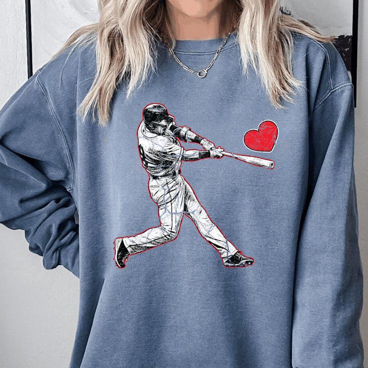 Valentines Baseball Batter Heart Player Silhouette Premium Tri-Blend Comfort Colors Sweatshirt