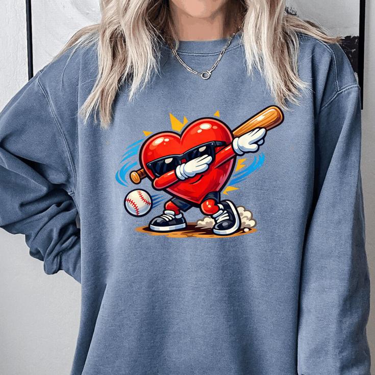 Valentines Day Baseball Dabbing Red Heart Love Boys Comfort Colors Sweatshirt