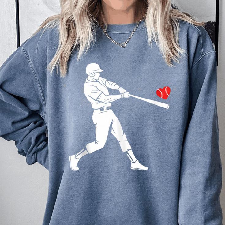 Valentines US Baseball Player Silhouette Heart Comfort Colors Sweatshirt