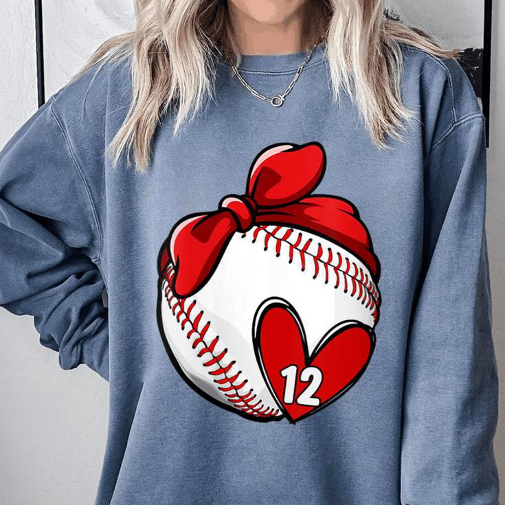 Womens Custom Baseball Mom Number 12 Heart For Mom Mommy Comfort Colors Sweatshirt Womens Custom Baseball Mom Number 12 Heart For Mom Mommy Comfort Colors Sweatshirt