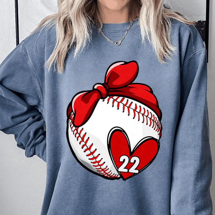 Womens Custom Baseball Mom Number 22 Heart For Mom Mommy Premium Comfort Colors Sweatshirt
