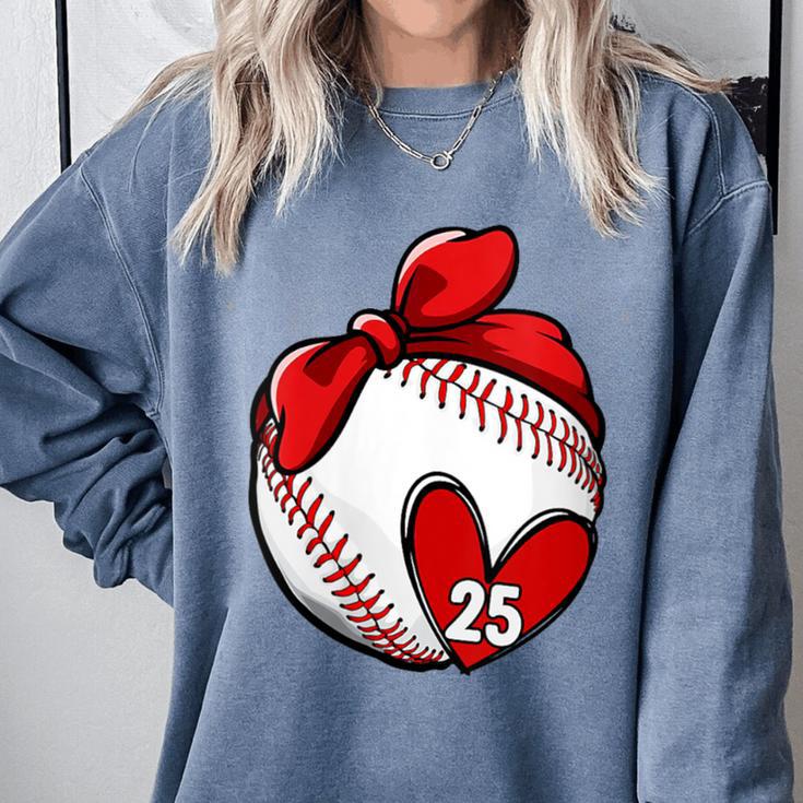Womens Custom Baseball Mom Number 25 Heart For Mom Mommy Comfort Colors Sweatshirt