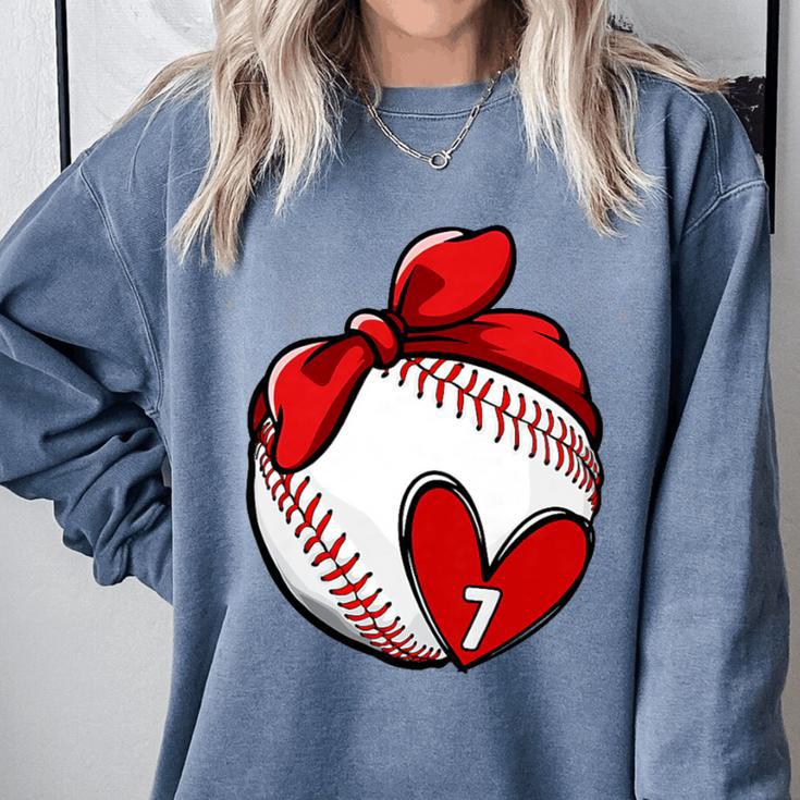Womens Custom Baseball Mom Number 7 Heart For Mom Mommy Premium Comfort Colors Sweatshirt Womens Custom Baseball Mom Number 7 Heart For Mom Mommy Premium Comfort Colors Sweatshirt