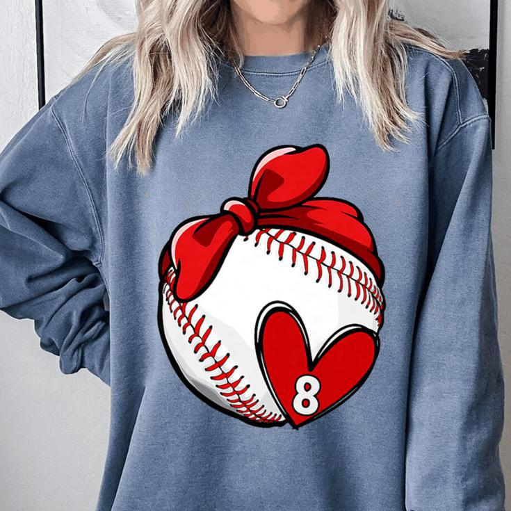Womens Custom Baseball Mom Number 8 Heart For Mom Mommy Premium Comfort Colors Sweatshirt Womens Custom Baseball Mom Number 8 Heart For Mom Mommy Premium Comfort Colors Sweatshirt