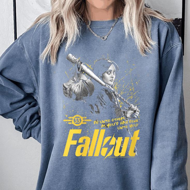 Women's Fallout TV Series Lucy Do Unto Others Baseball Bat Gamer Comfort Colors Sweatshirt Women's Fallout TV Series Lucy Do Unto Others Baseball Bat Gamer Comfort Colors Sweatshirt