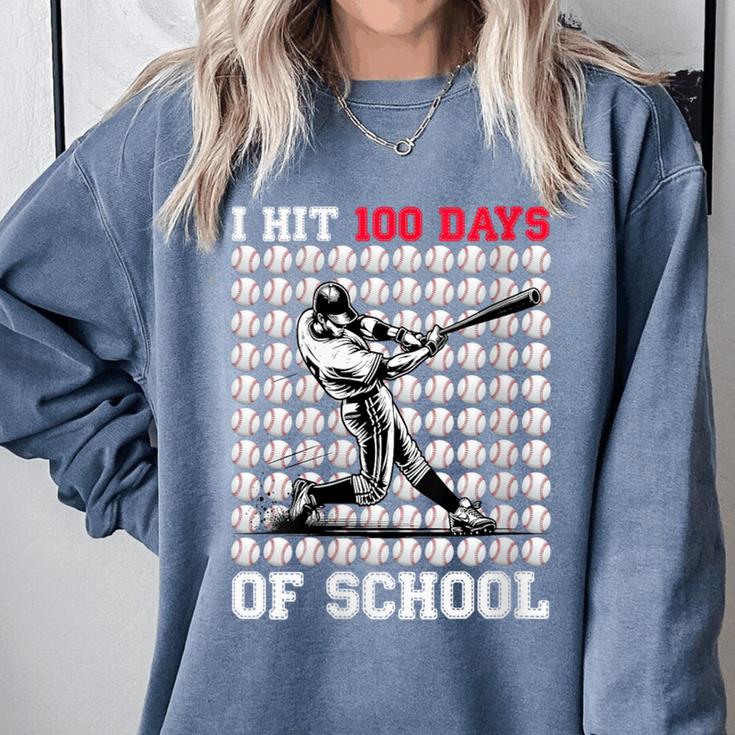 Women's I Hit 100 Days Of School Baseball 100th Day Boys Kids Comfort Colors Sweatshirt Women's I Hit 100 Days Of School Baseball 100th Day Boys Kids Comfort Colors Sweatshirt