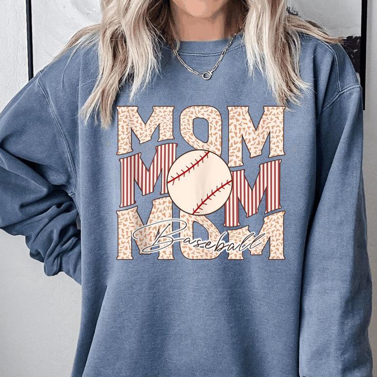 Women's Retro Baseball Mama Distressed Baseball Mom Life Comfort Colors Sweatshirt