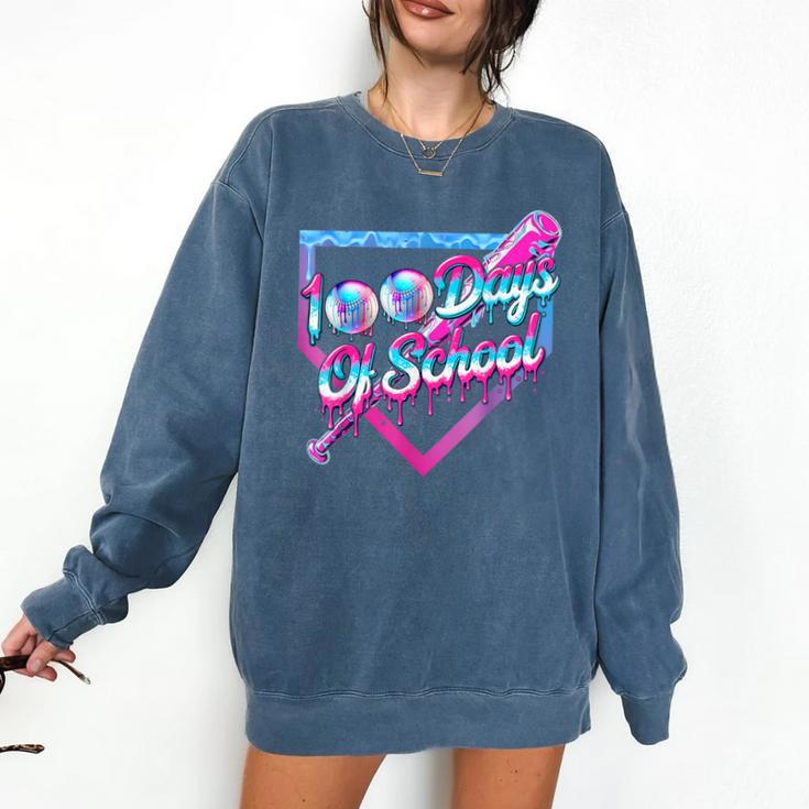 100 Days Of School Baseball 100th Day Ice Cream Boys Kids Comfort Colors Sweatshirt