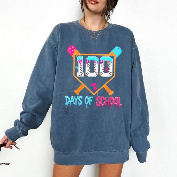 100 Days Of School Baseball Ice Cream Drip 100th Day School Comfort Colors Sweatshirt