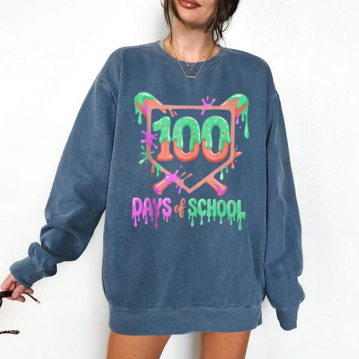 100 Days Of School Baseball Ice Cream Drip 100th Day Player Comfort Colors Sweatshirt