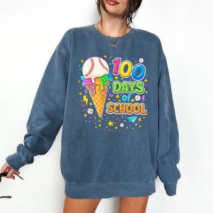 100 Days Of School Baseball Ice Cream Drip Boys Kids Player Comfort Colors Sweatshirt