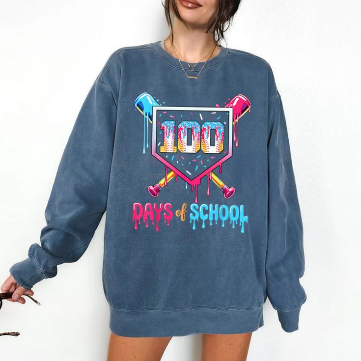 100 Days Of School Ice Cream Drip Baseball 100 Days Smarter Comfort Colors Sweatshirt