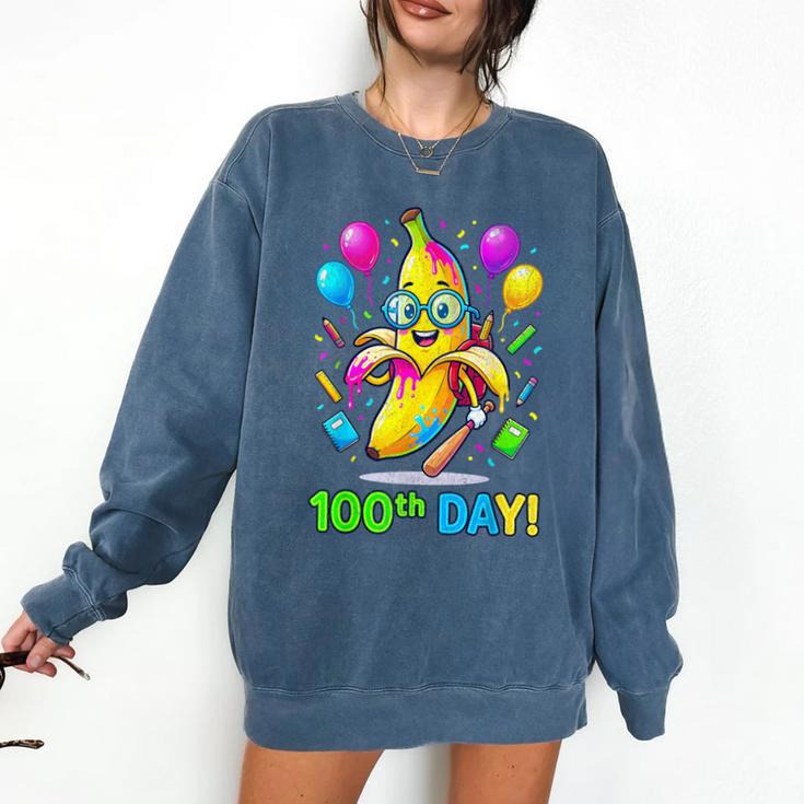 100th Day Of School Banana Baseball Drip For Kids Youth Girl Comfort Colors Sweatshirt