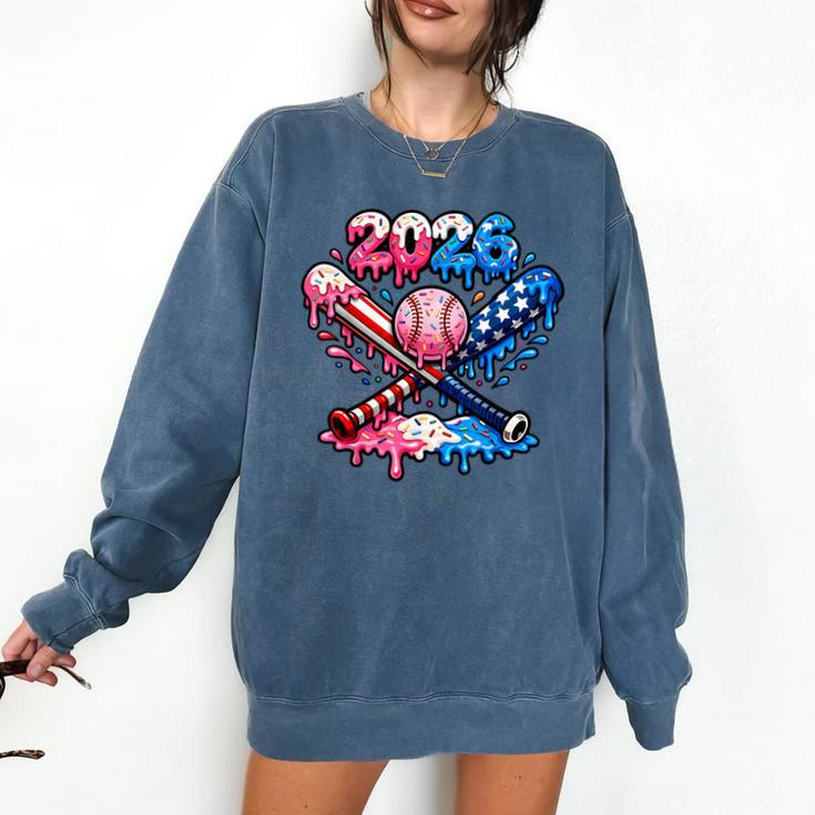 2026 American Flag Baseball Ice Cream Drip Bats Boys Comfort Colors Sweatshirt