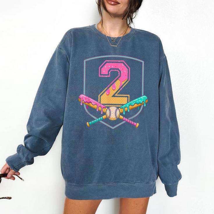 2nd Birthday Baseball Bat Ice-Cream Drip 2yrs Old Boys Kids Comfort Colors Sweatshirt