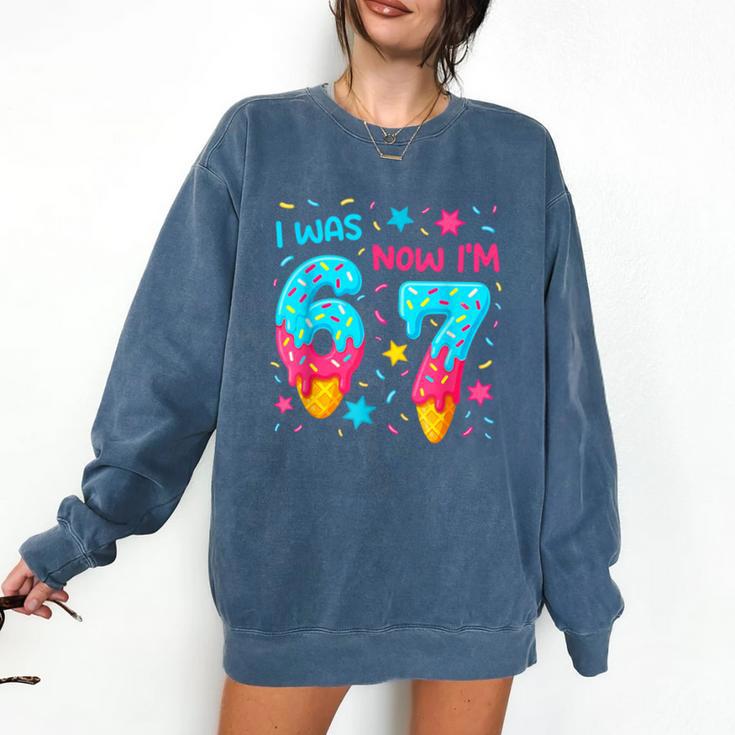 I Was 6 Now I'm 7 67 Birthday Baseball Drip 7 Year Old Comfort Colors Sweatshirt