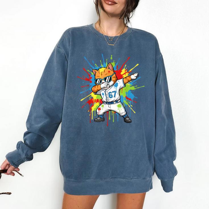 67 Baseball Dabbing Cat 6 7 Dripping Ice Cream Meme Comfort Colors Sweatshirt