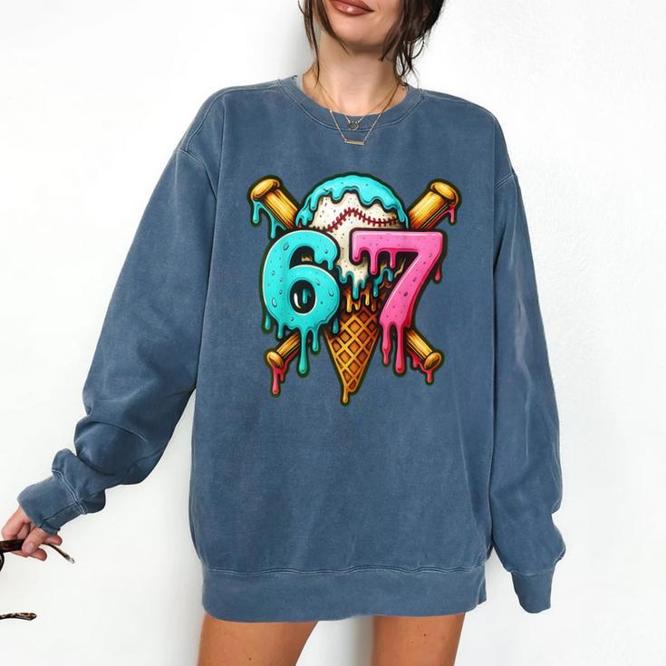 67 Baseball Ice Cream Drip Kids Comfort Colors Sweatshirt