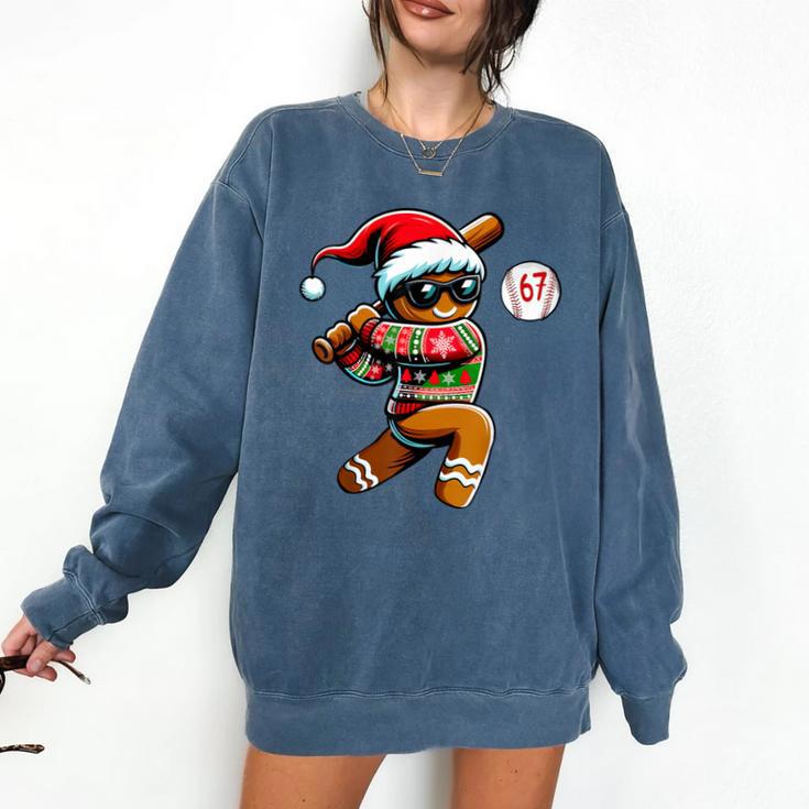 67 Gingerbread Man Playing Baseball Christmas 6 7 Meme Comfort Colors Sweatshirt