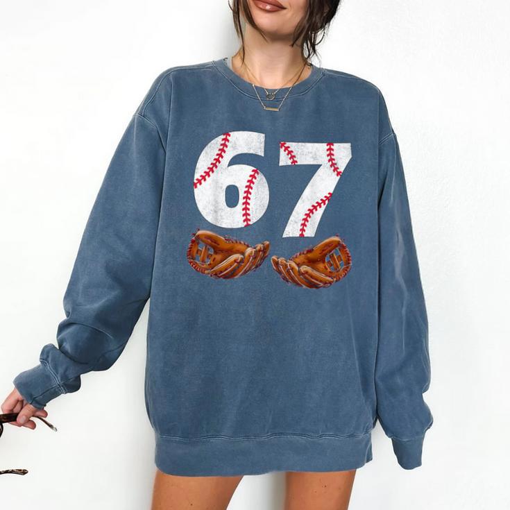 67 Trend Baseball Glove Number Style Comfort Colors Sweatshirt