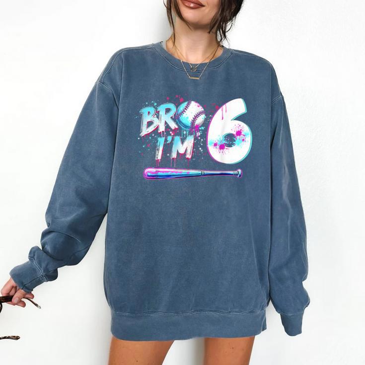 6th Birthday Boy Bro I'm 6 Year Old Baseball Ice Cream Drip Comfort Colors Sweatshirt