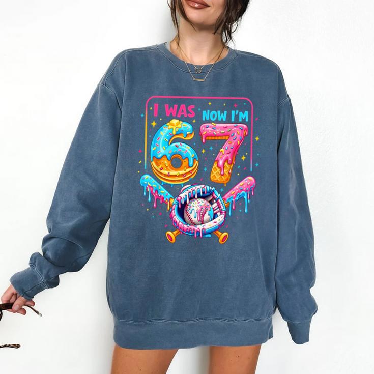 7th Birthday Boys I Was 6 Now I'm 7 Baseball Ice Cream Drip Comfort Colors Sweatshirt