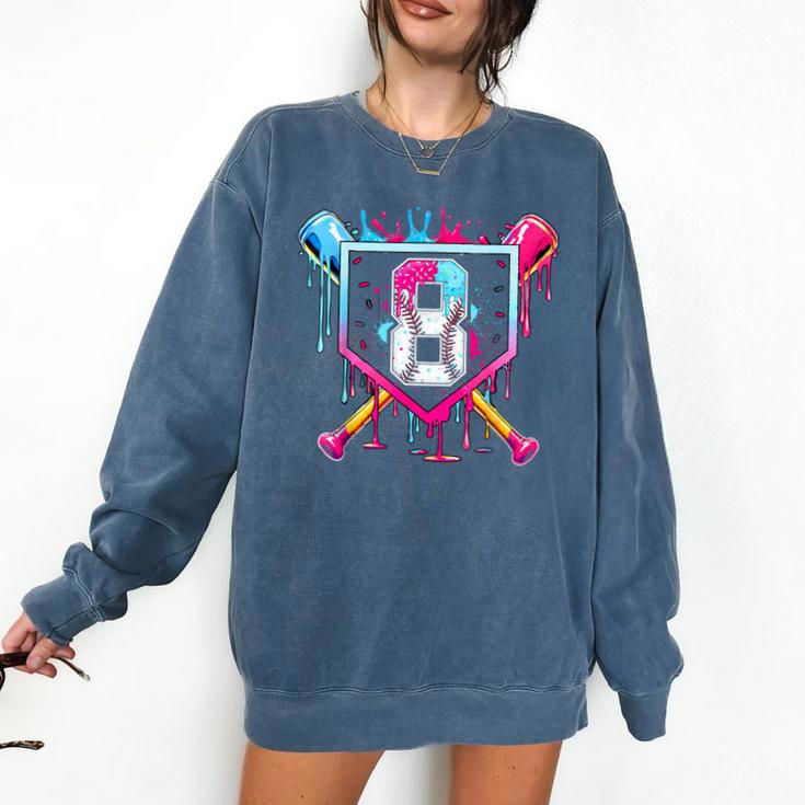 8th Birthday Boys Baseball Ice Cream Drip Boys Baseball Comfort Colors Sweatshirt