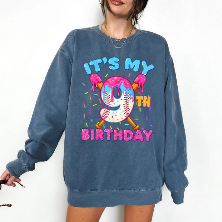 9th Birthday Baseball 9 Year Old Ice Cream Drip Boy Baseball Comfort Colors Sweatshirt